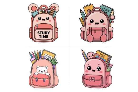 Backpack School Supplies Kawaii Clipart: A Creative Resource for Back to School Projects