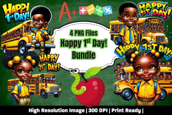 Black Kids Happy 1st Day PNG Bundle