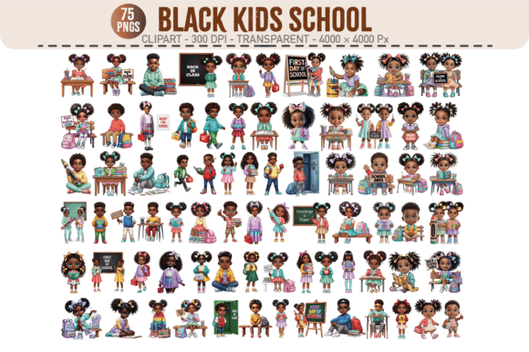 Black Kids School Clipart – 75 PNGs