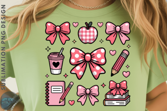 Cute Pink Bows School Supplies PNG Design: A Versatile Option for Creative Projects