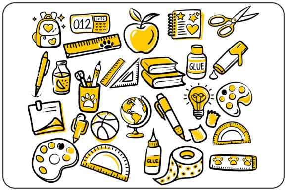 Hand-Drawn School Supplies Set