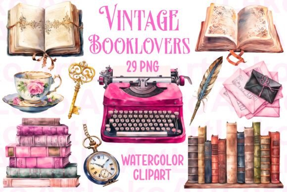 Vintage Book Lovers Watercolor Clipart: A Timeless Resource for Creative Projects
