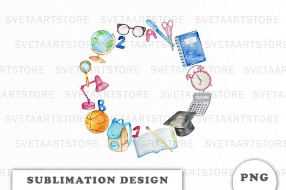 Watercolor School Supplies Wreath PNG