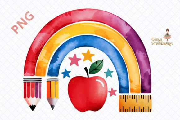 Watercolor School Theme Rainbow PNG: A Versatile Design for Educational and Creative Projects